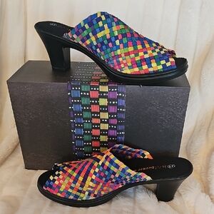 bernie mev. Colorful Woven Heeled Mules